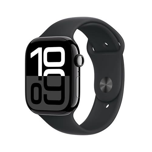 Apple Watch Series 10 GPS, 46 mm Aluminiumgehäuse Diamantschwarz, Sportarmband Schwarz ­−M/L